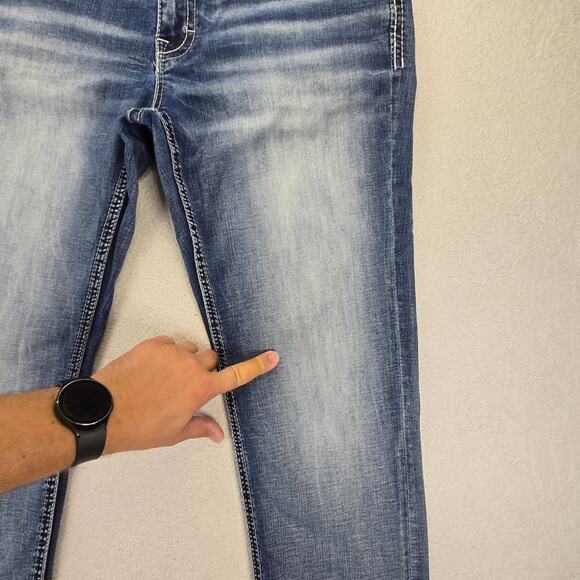 BKE Buckle Nolan Jeans 38x32 Straight Fit Blue Feather Whisker y2k 2000s (36x30) - Picture 13 of 14